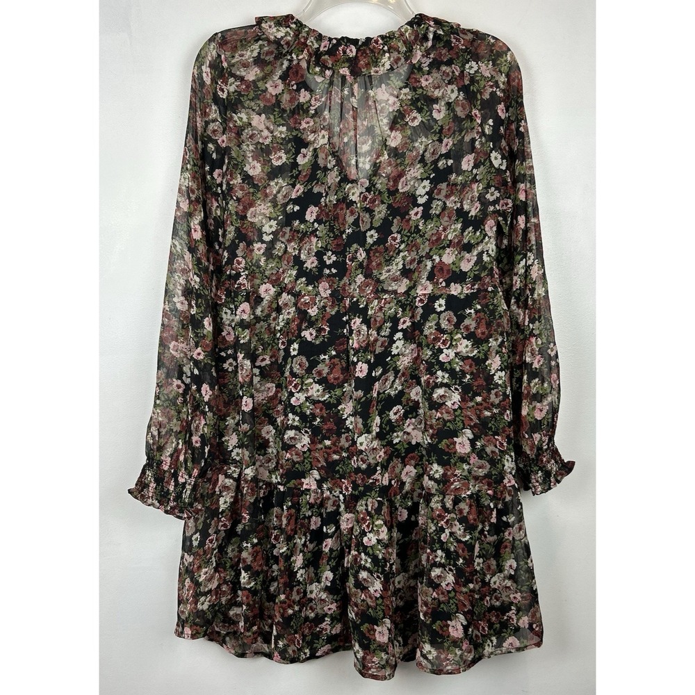 Mango Mini Dress Womens 2 Boho Sheer Chiffon Floral Sheer Tiered Whimsical Fairy